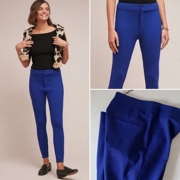 Anthropologie Essential Slim Blue Mid High Rise Jersey Trousers Comfy Size 00P - Picture 2 of 13